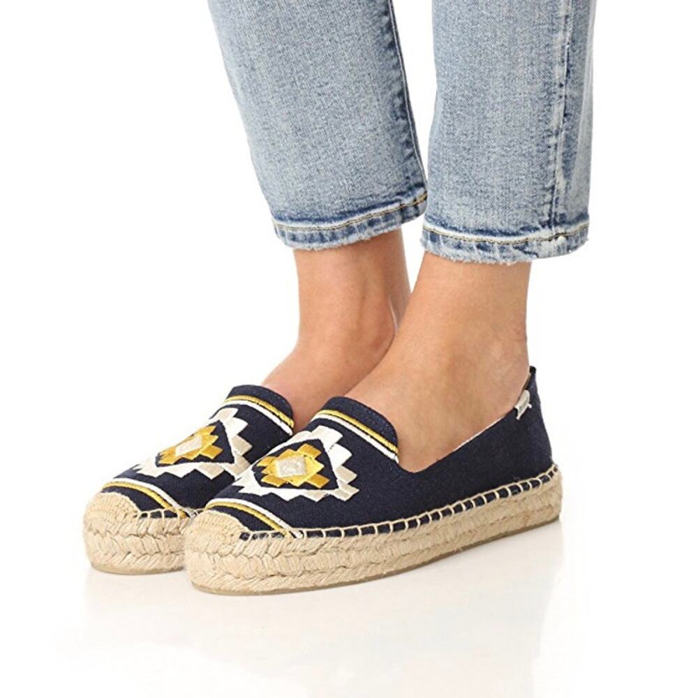 Soludos Embroidered Platform Smoking Slippers size 6.5 Espadrilles Shoes